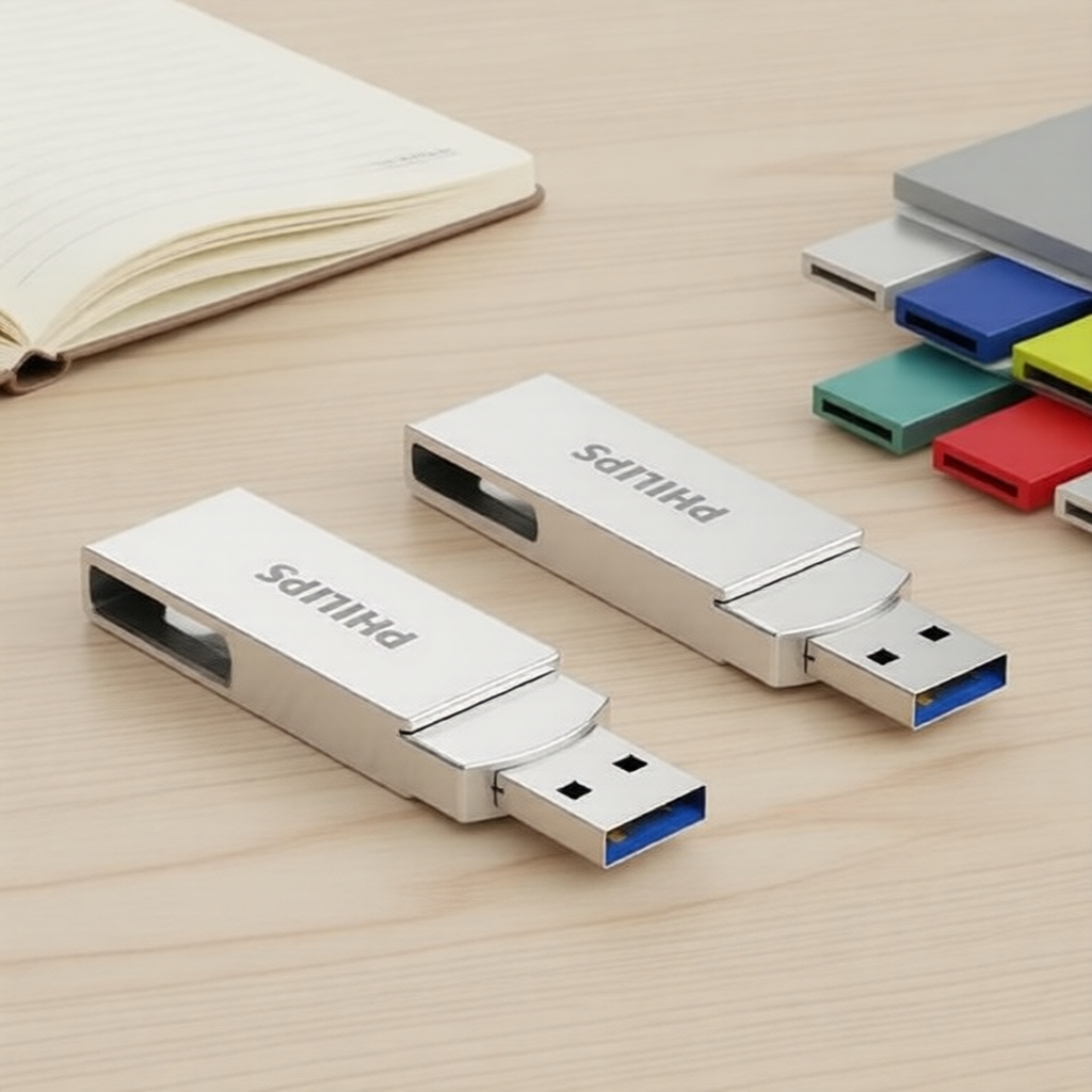 Philips 256GB 128GB 64GB 32GB 16GB USB 3.2 Pen Drive Prata Liga de Zinco, Giratório para PC e Laptop