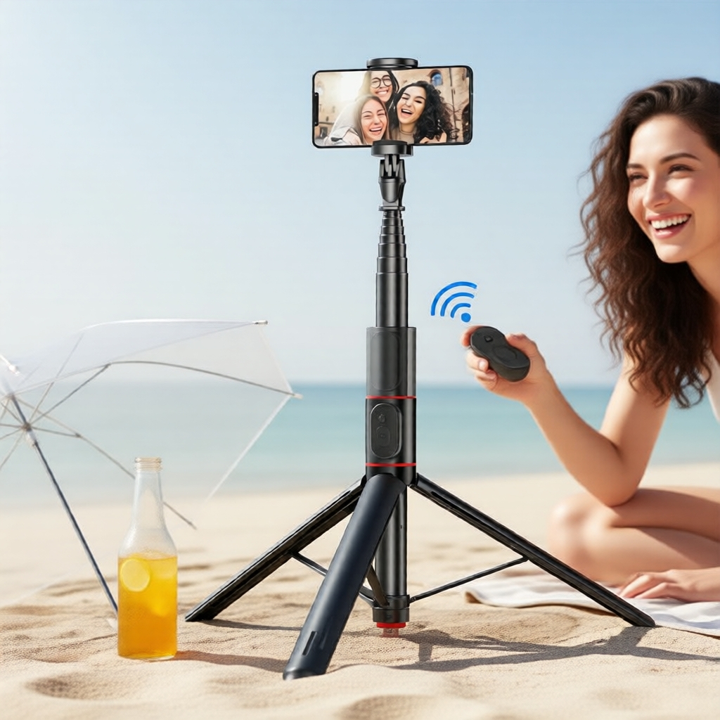 Tripé Bluetooth portátil para celulares, bastão de selfie magnético e suporte automático, ideal para vlogs e selfies