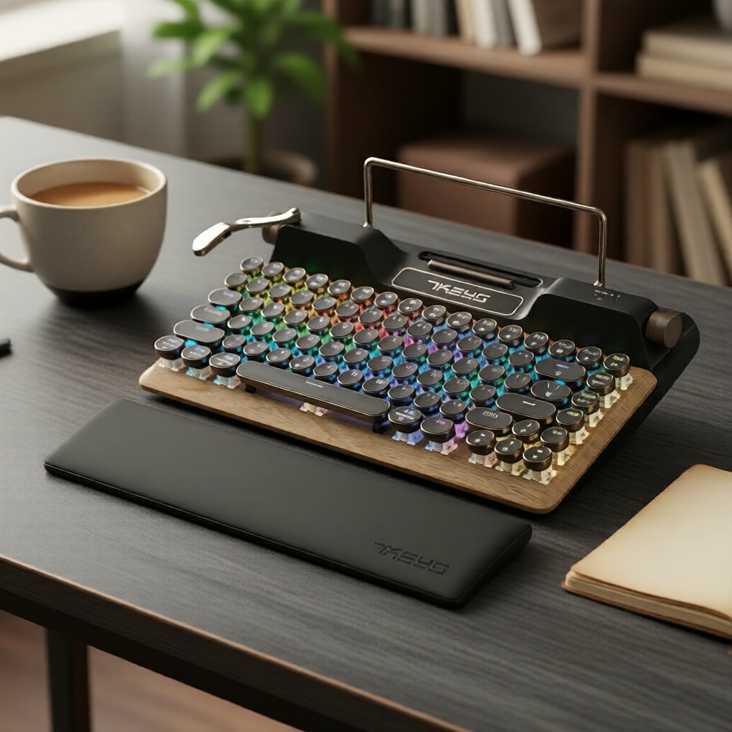 Teclado Bluetooth Mecânico com Estilo Retrô | Mini Sem Fio para iPad e Tablet