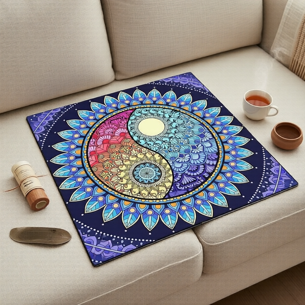 Tapete Mandala Yin Yang – 1 Unidade de Capa de Mesa Espiritual Colorida para Tarô e Meditação