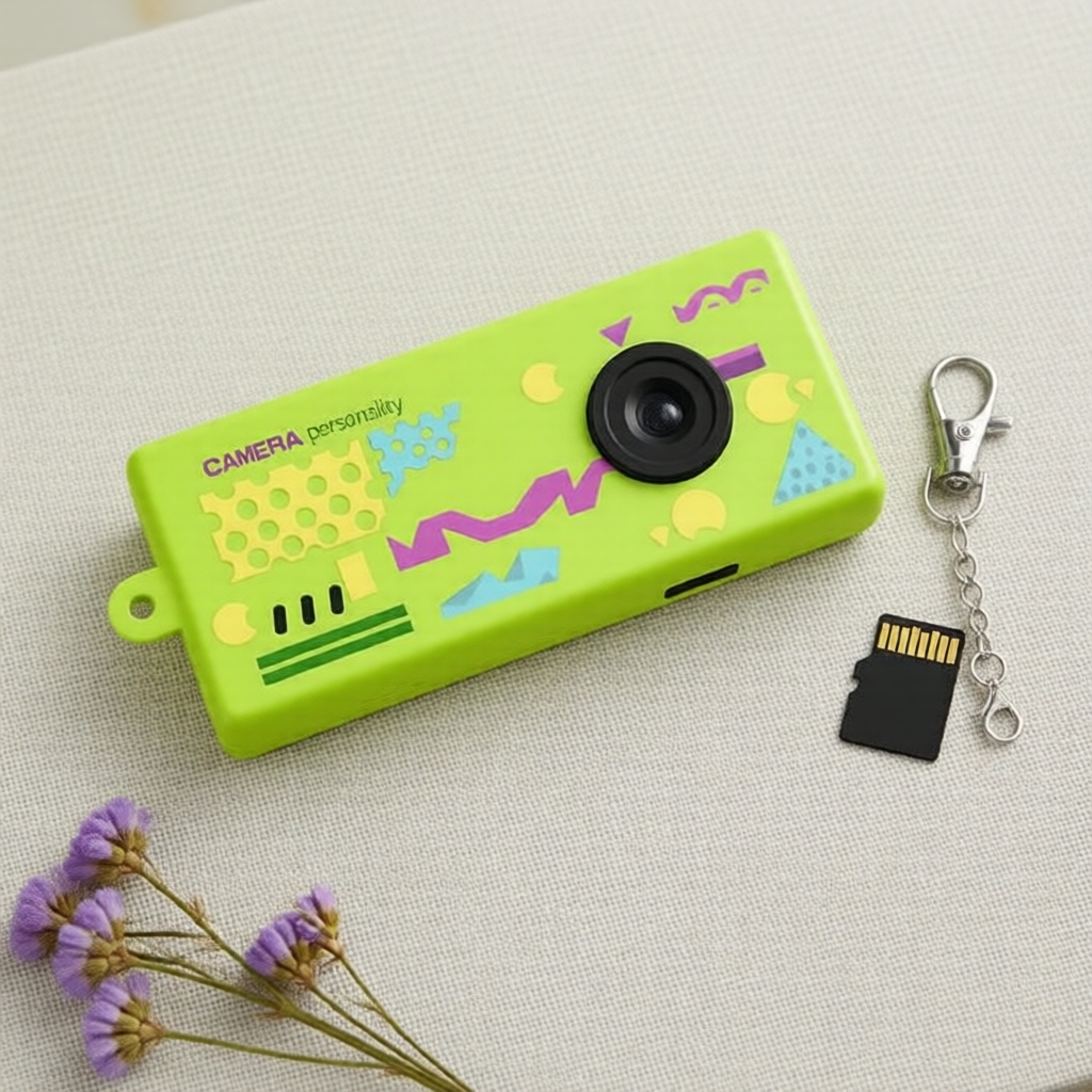 Câmera de chaveiro 32GB com visual retrô, mini vintage, acessório charmoso para bolsa, presente de aniversário para