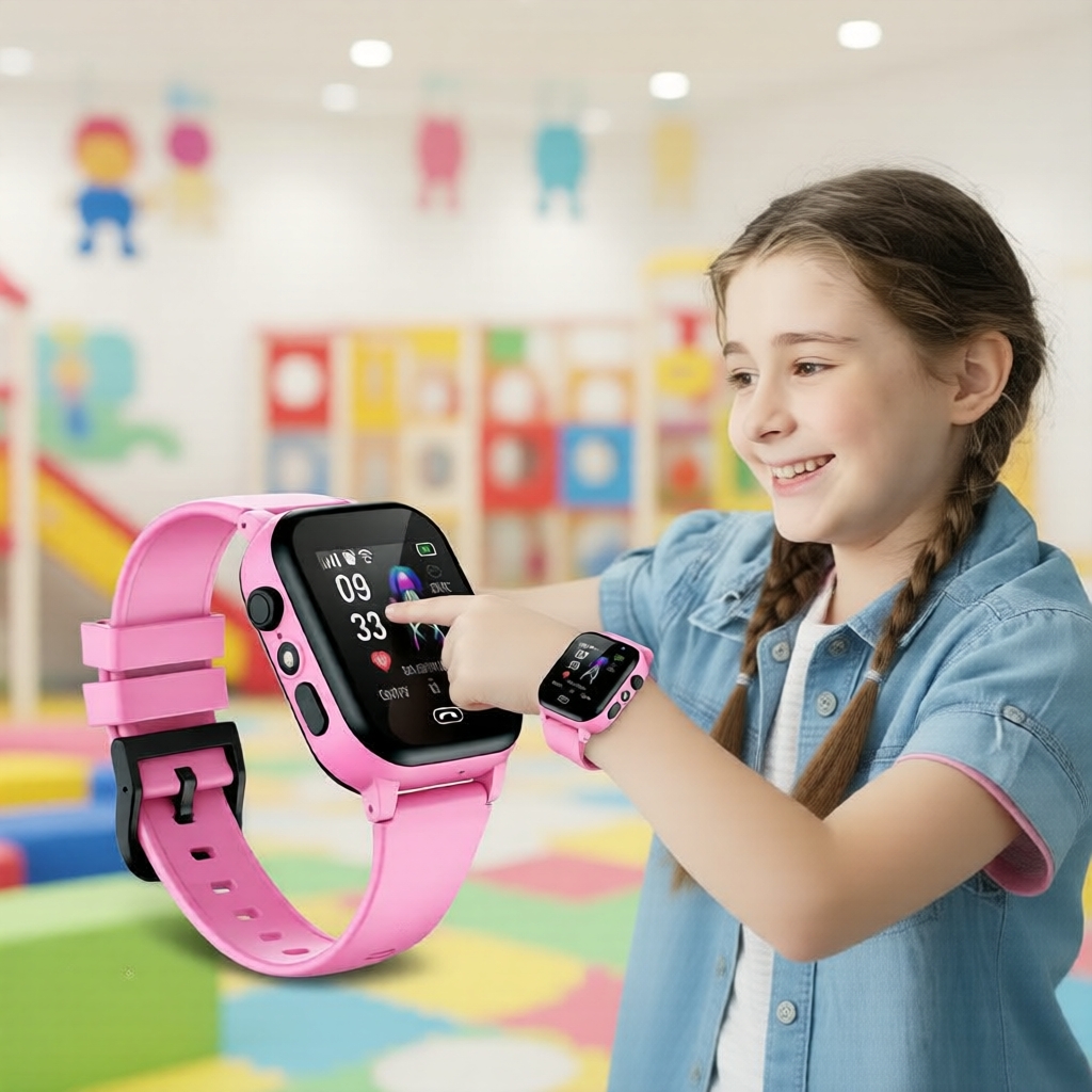 Relógio inteligente infantil à prova d’água com chamada em HD, lanterna LED, GPS, SOS, LBS, contador de passos e