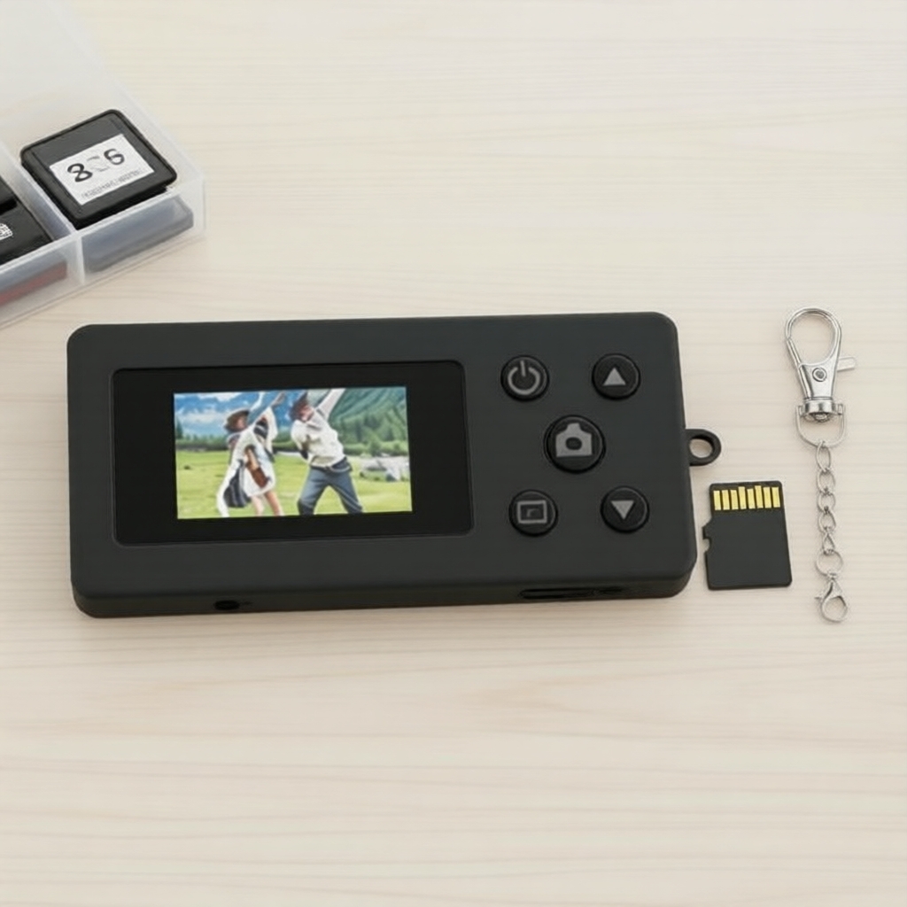 Câmera de vídeo digital de chaveiro com MicroSD e charme de bolsa, para adolescentes e adultos, multicolorida
