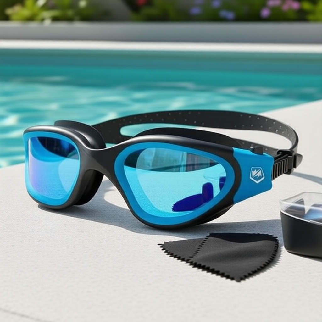 Óculos de Natação Polarizados para Adultos WINMAX, Armação Azul-Preta, Lentes Azuis, Antifog e Antirretorno para Todos