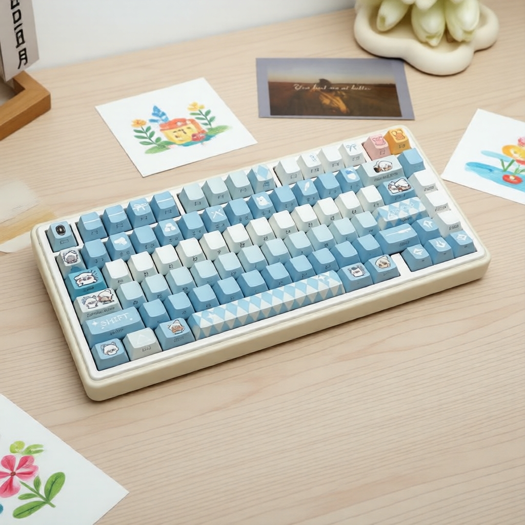 Conjunto de teclas PBT perfil Cherry (138 teclas) – Sublimação Flying Squirrel, estampa lateral – Compatível com