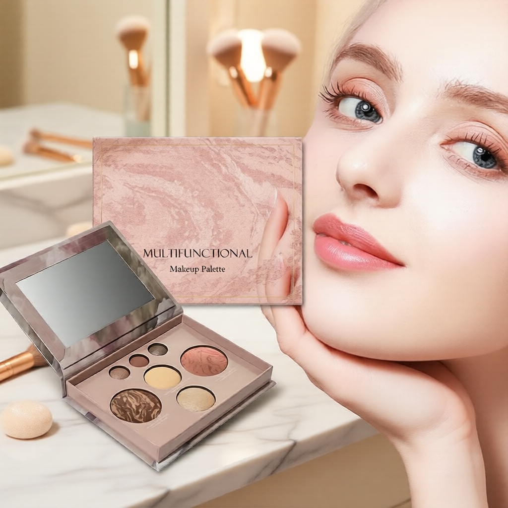 Paleta de Maquiagem 5-em-1: Sombra, Blush, Contorno, Iluminador, Compacta Tudo-em-Um para Uso Diário