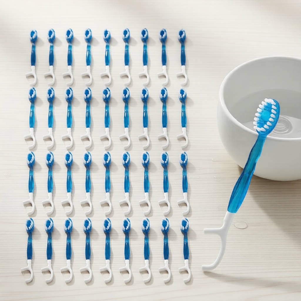 Pacote com 20 unidades de escova de dentes descartável 5 em 1 para viagem, incluindo fio dental e limpador de língua