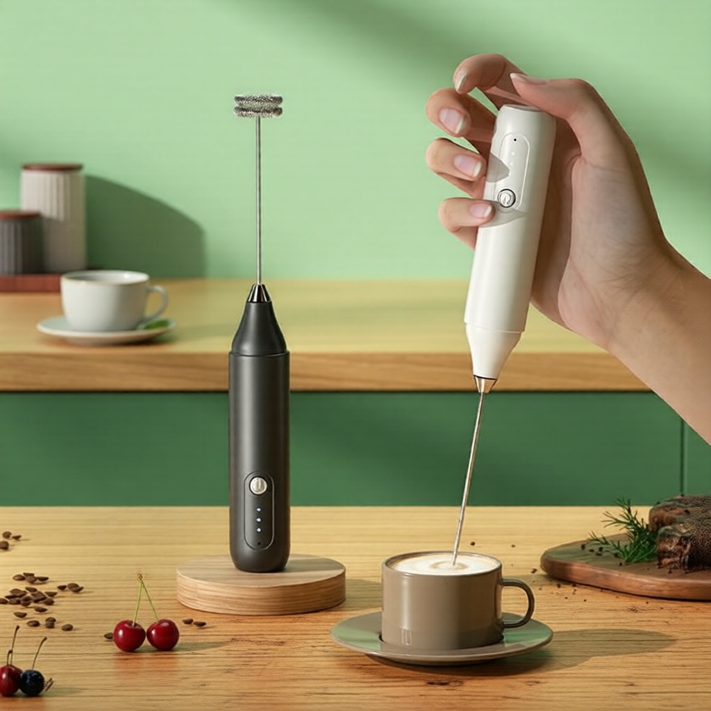 Batedor de leite portátil elétrico recarregável por USB, 3 velocidades, com batedor de ovos