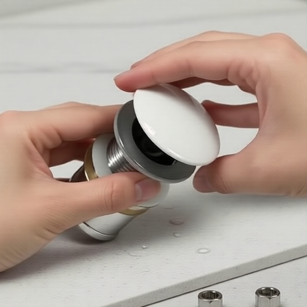 Dreno de Pia de Banheiro com Fechamento Tipo Click de Cerâmica e Aço Inox