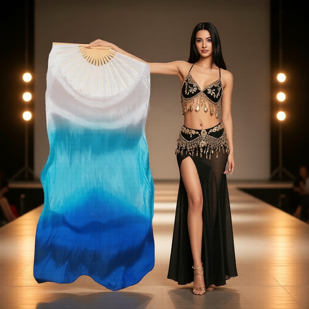 Véu de Leque de Seda de Bambu 1,8 m 2 peças para Dança do Ventre, Adereço de Palco, Fantasia DIY, Presente Feminino