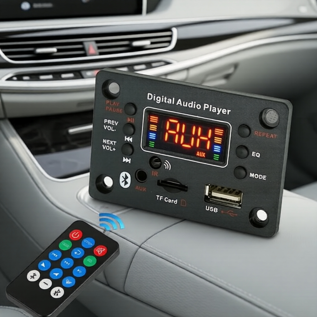 Placa decodificadora de rádio Bluetooth 5.3 para carro 12V, com suporte a microfone e uso em karaokê