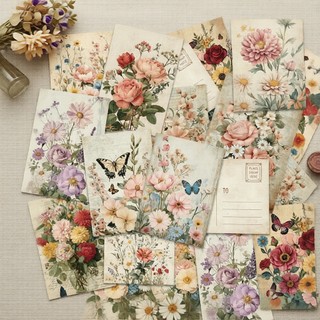 Conjunto de 32 cartões-postais vintage com inspiração Ins: Borboletas e flores para diários e decoração.