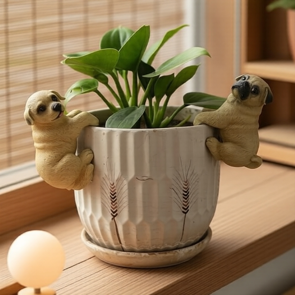 Ornamento de Resina Pendente Pug Labrador, Decoração de Borda de Vaso de Flores com Cachorrinho, Toque de Animal para