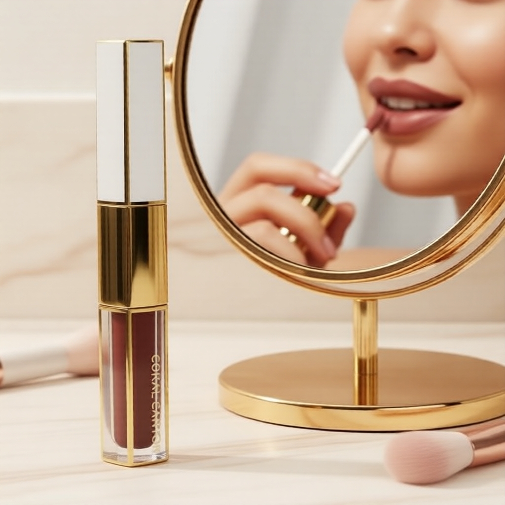 MLSMILE Batom Matte 2 em 1 e Top Coat Labial Transparente, à Prova d’Água, Longa Duração, Brilho Labial que Não Gruda no