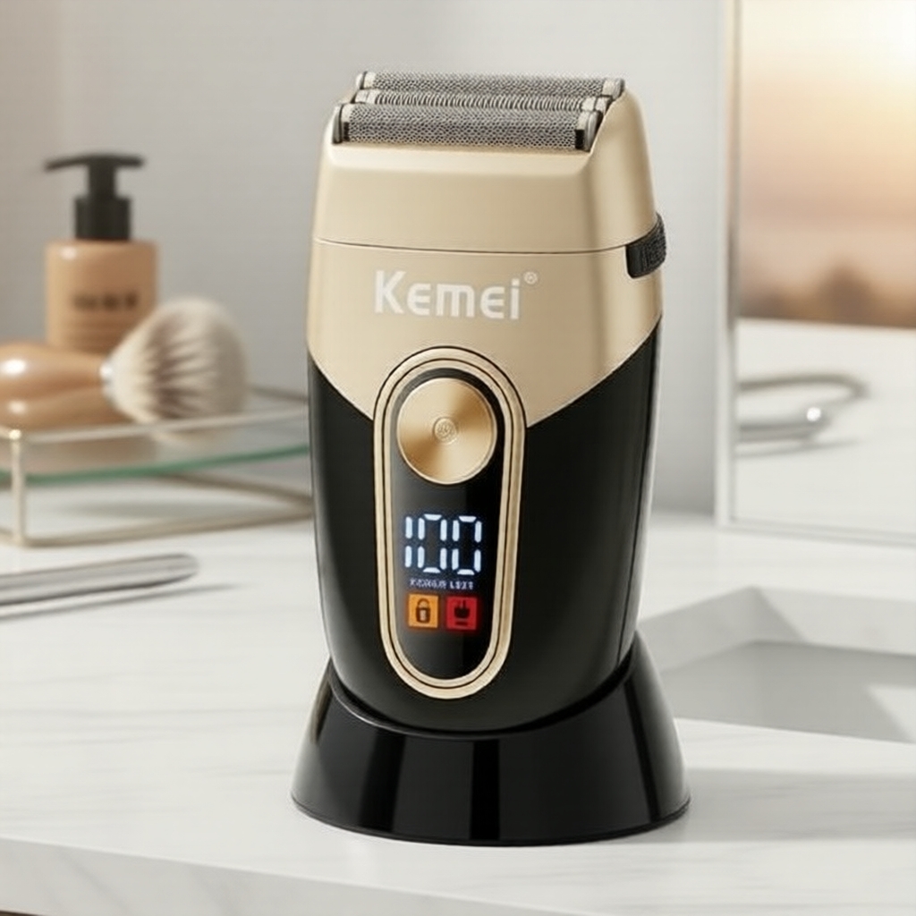 Kemei Barbeador Elétrico Recarregável com 3 Lâminas de Tela para Acabamento Suave & Mistura