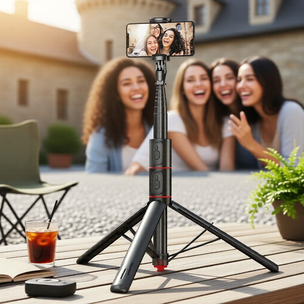 Tripé Bluetooth 1-Clique para Telefone com Bastão de Selfie Magnético e Suporte Auto-Pop para Selfies e Vlogs