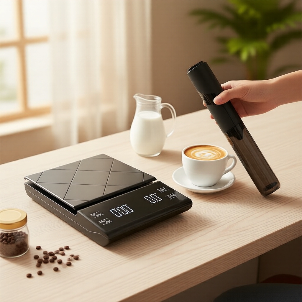Conjunto Barista de Café: Balança de Precisão Recarregável & Batedor de Leite Elétrico