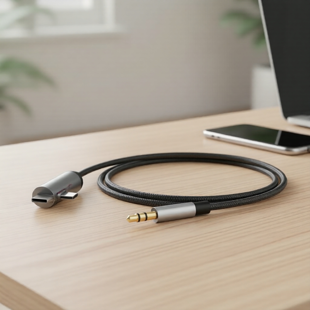 Cabo Adaptador USB-C para Áudio Aux 3,5 mm para Som Automotivo e Fones de Ouvidos, Sinal Confiável