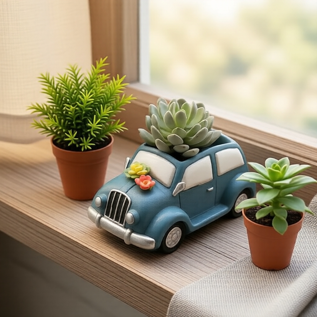 Porta-canetas e vasinho de planta suculenta azul fofo para mesa, organizador de resina para escritório e decoração de