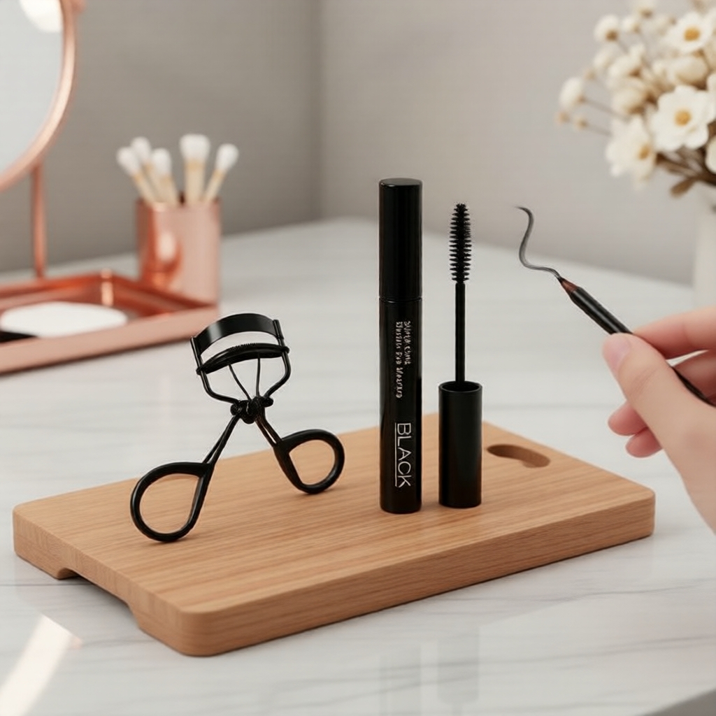 Kit Completo de Beleza para os Olhos: Rímel, Delineador e Curvador, à Prova d’Água e Longa Duração