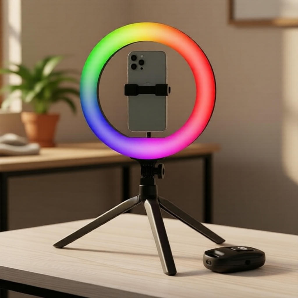 Luz de preenchimento de anel RGB de 10 polegadas para mesa, com controle remoto Bluetooth, ideal para lives de beleza,