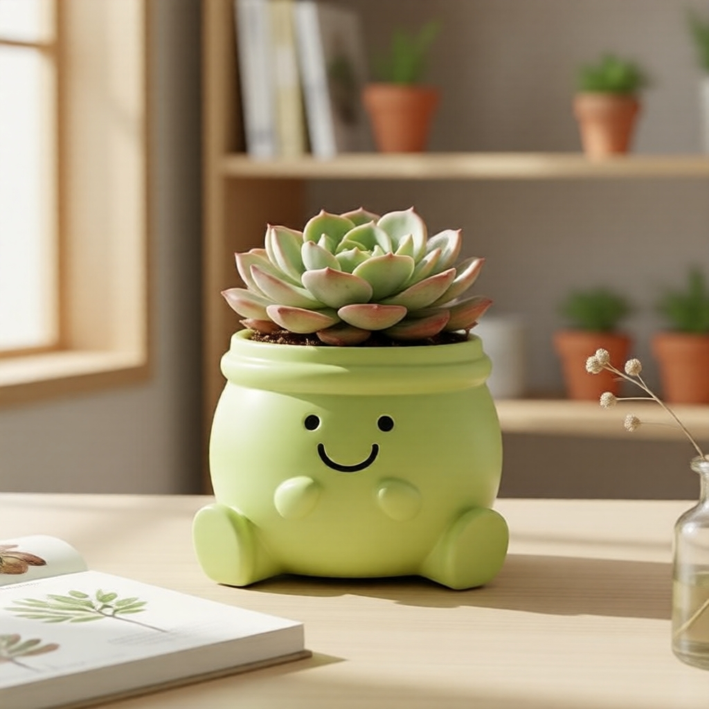 Vaso de Rosto Sorridente para Suculentas, Cachepô de Resina Criativo para Plantas Verdes