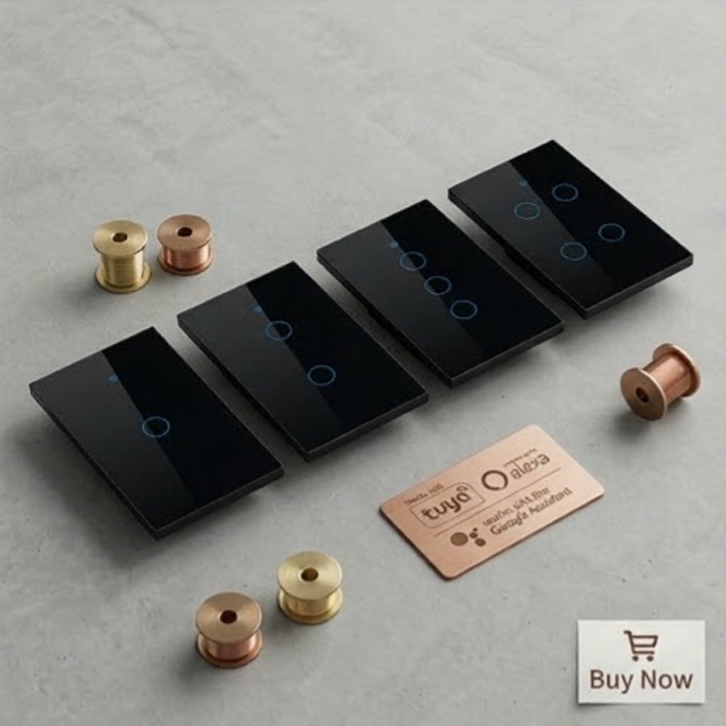 Interruptor de Parede Touch Inteligente RF433 WiFi, Sem Neutro, Compatível com Tuya, Alexa, Google, 1/2/3/4 Teclas