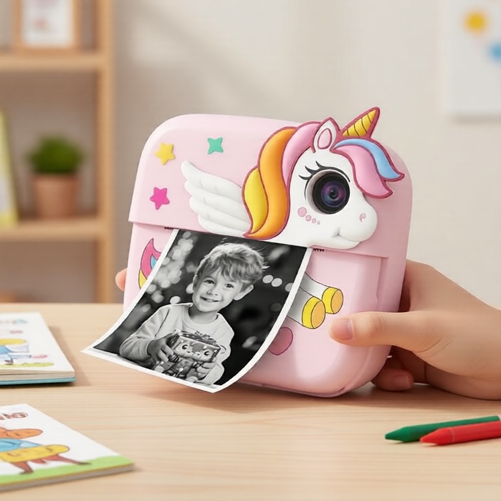 Câmera Instantânea Infantil 2,4 HD, 1080P, Lentes Frontal e Traseira, Cartão 32GB e 2 Rolos Inclusos, Bateria 1300mAh,
