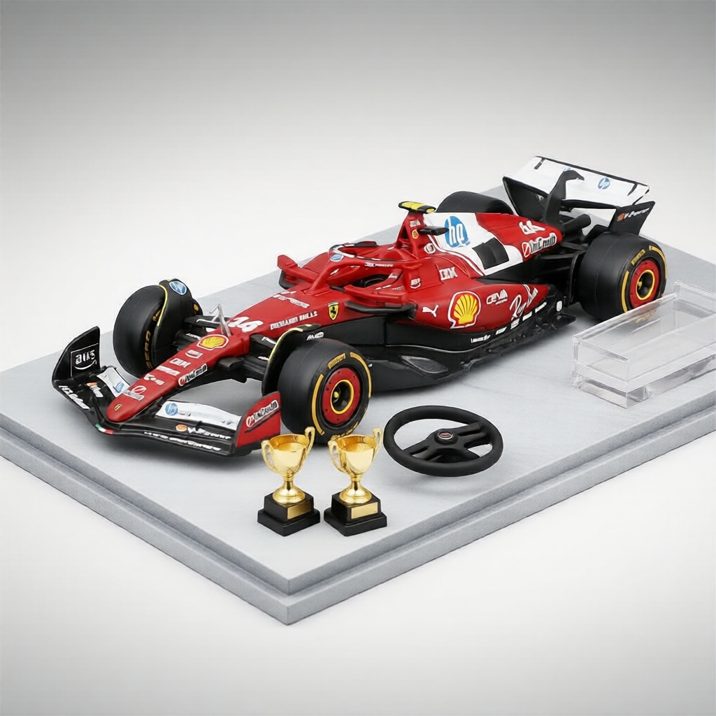 Bburago 1:43 F1 2026 Scuderia Ferrari SF25 - Carro de F1 em Liga de Miniatura - #16 Charles Leclerc, #44 Lewis Hamilton