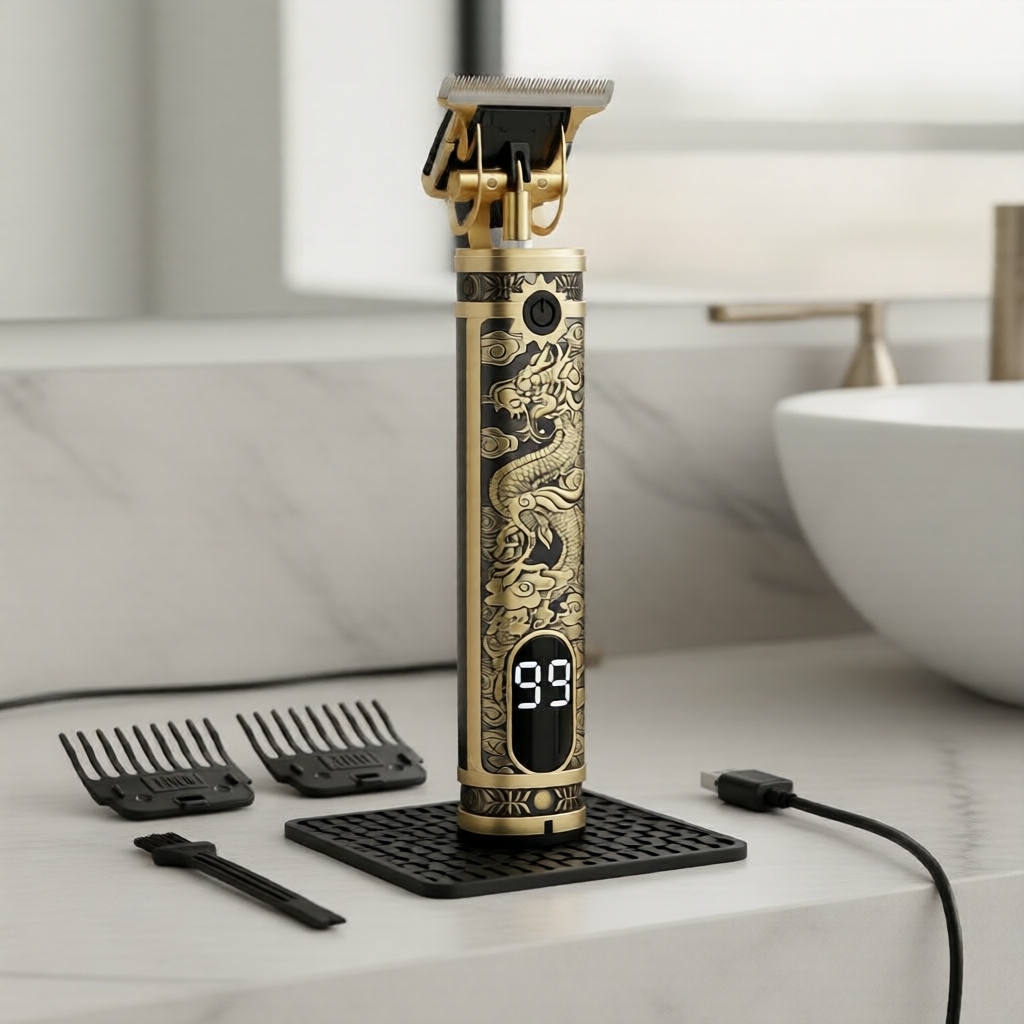 T9 Máquina de Cortar Cabelo e Aparador Sem Fio com LED, Recarga USB, 4 Pentes, Presente Profissional para Estilização em