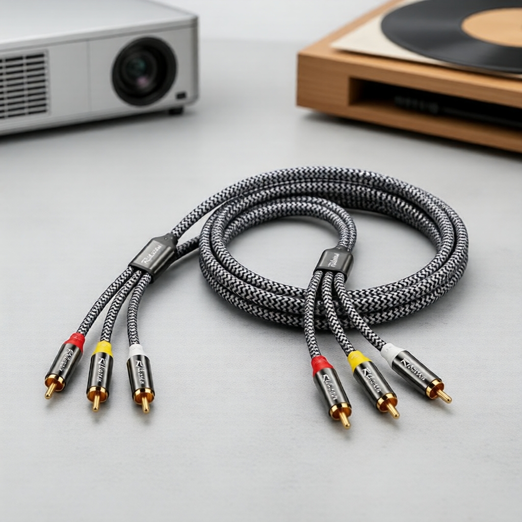 Cabo De Áudio E Vídeo 3RCA Para 3RCA Macho Componente AV Trançado De Nylon Kit Amplificador