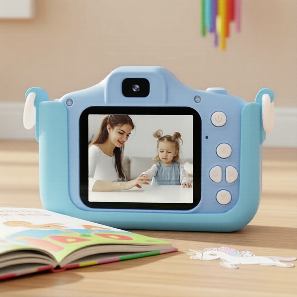 Câmera digital infantil com estojo protetor divertido, presente ideal de Natal