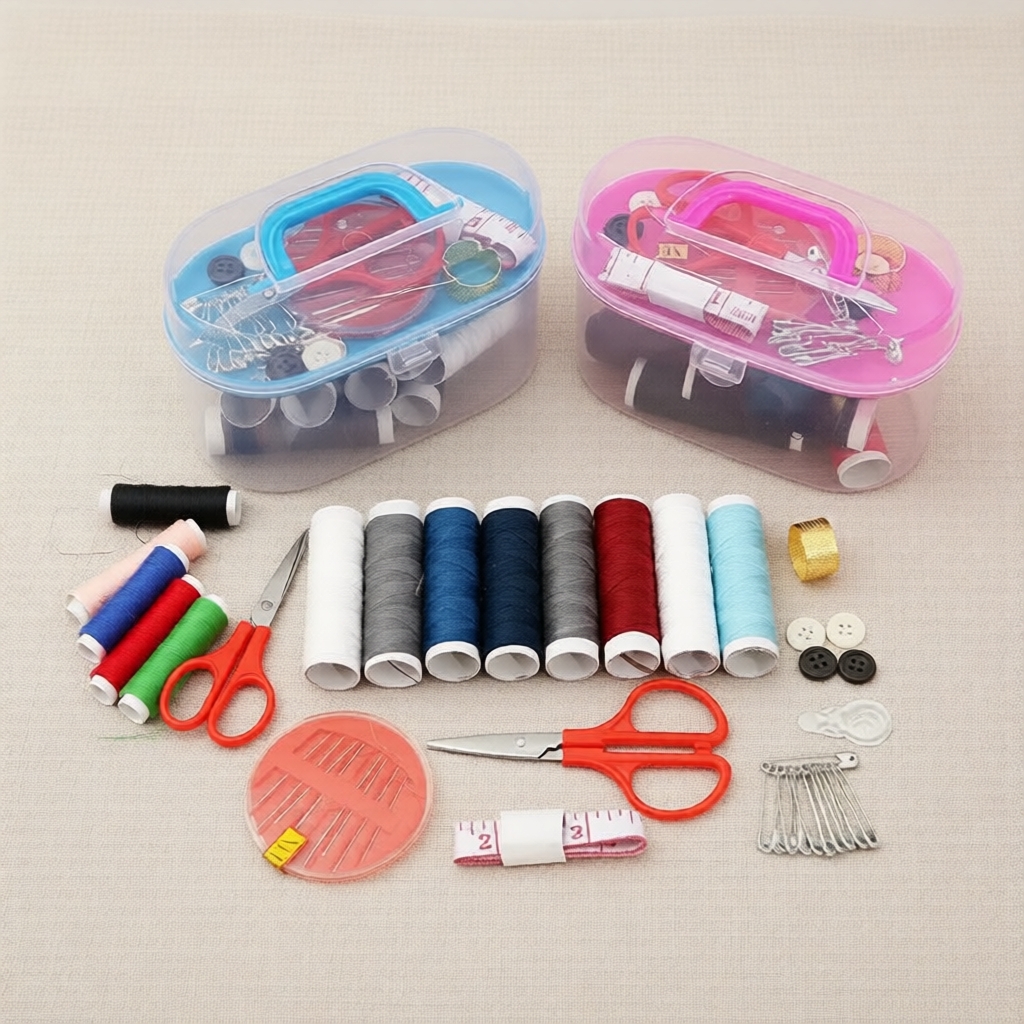 Kit Essencial de Costura: Agulhas de Tricô, Linha, Alfinetes e Dedal para Roupas DIY