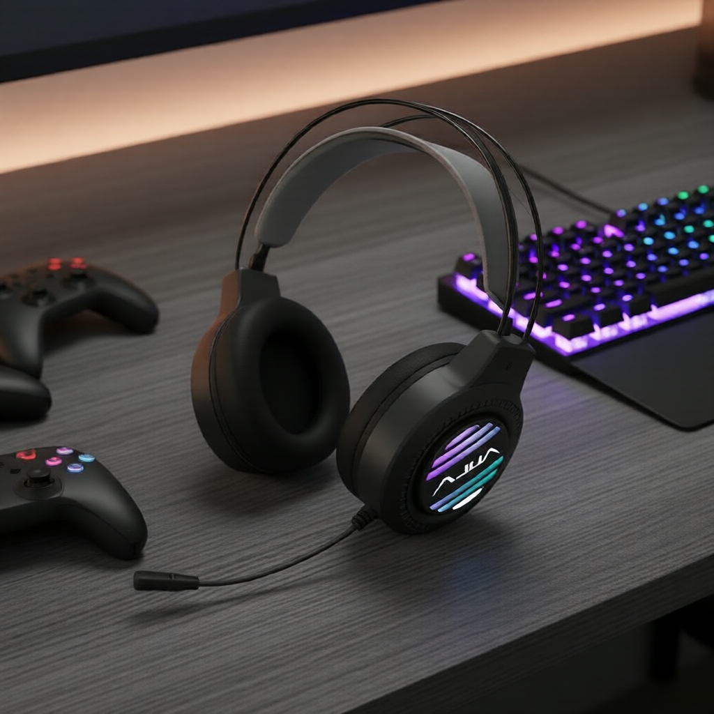 Fone de ouvido gamer Bluetooth AULA S606, iluminação RGB, microfone com cancelamento de ruído, arco suspenso,