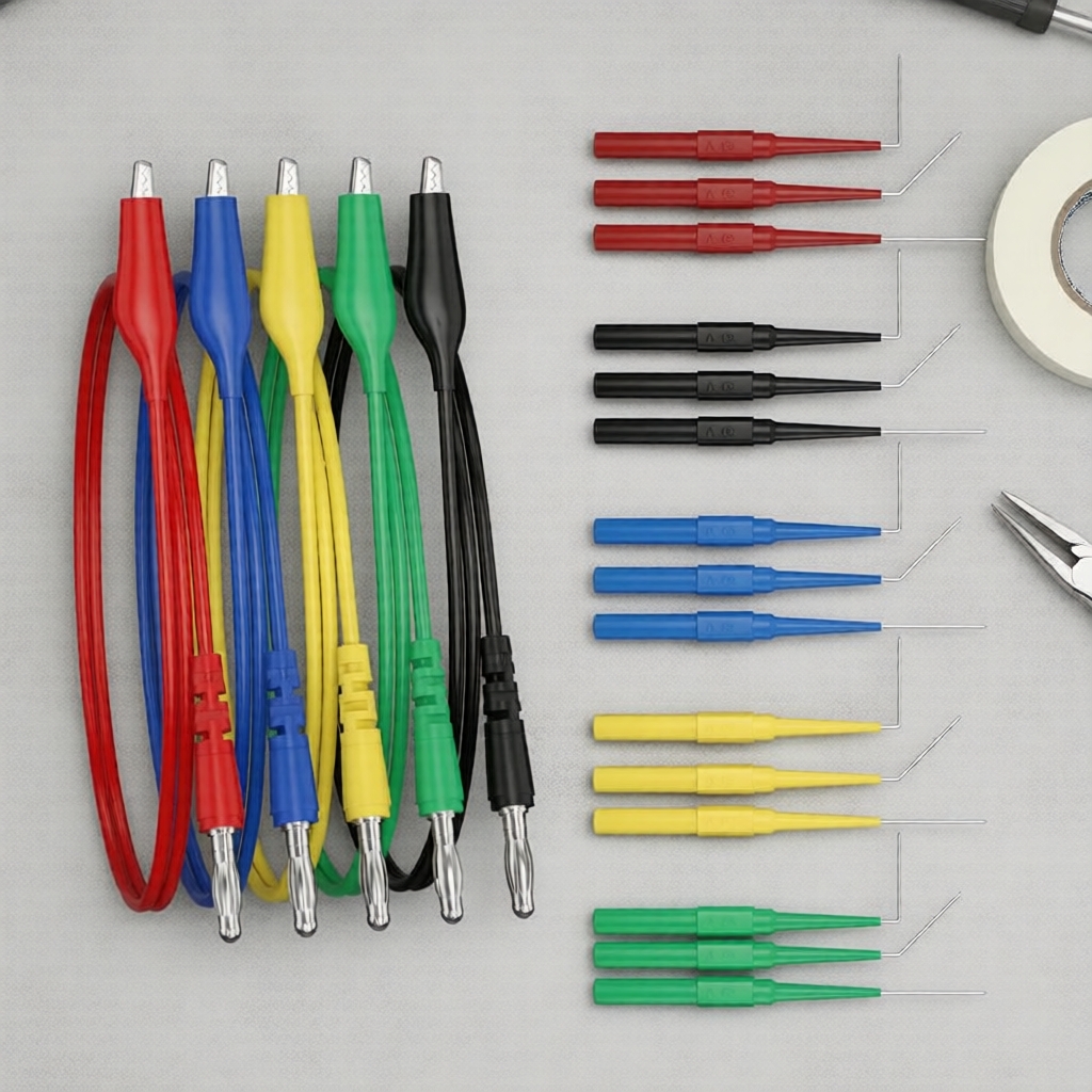 20 peças de cabos de teste com clipes de jacaré para plugues banana de 4 mm, com pinos de sonda traseira, ideais para