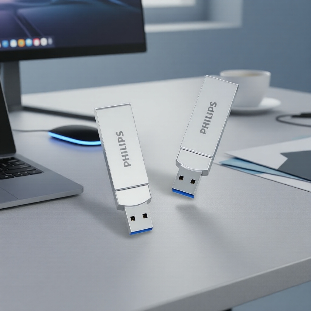 Philips 16GB 32GB 64GB 128GB 256GB USB 3.2 de alta velocidade, pendrive giratório de prata com liga de zinco para PC e