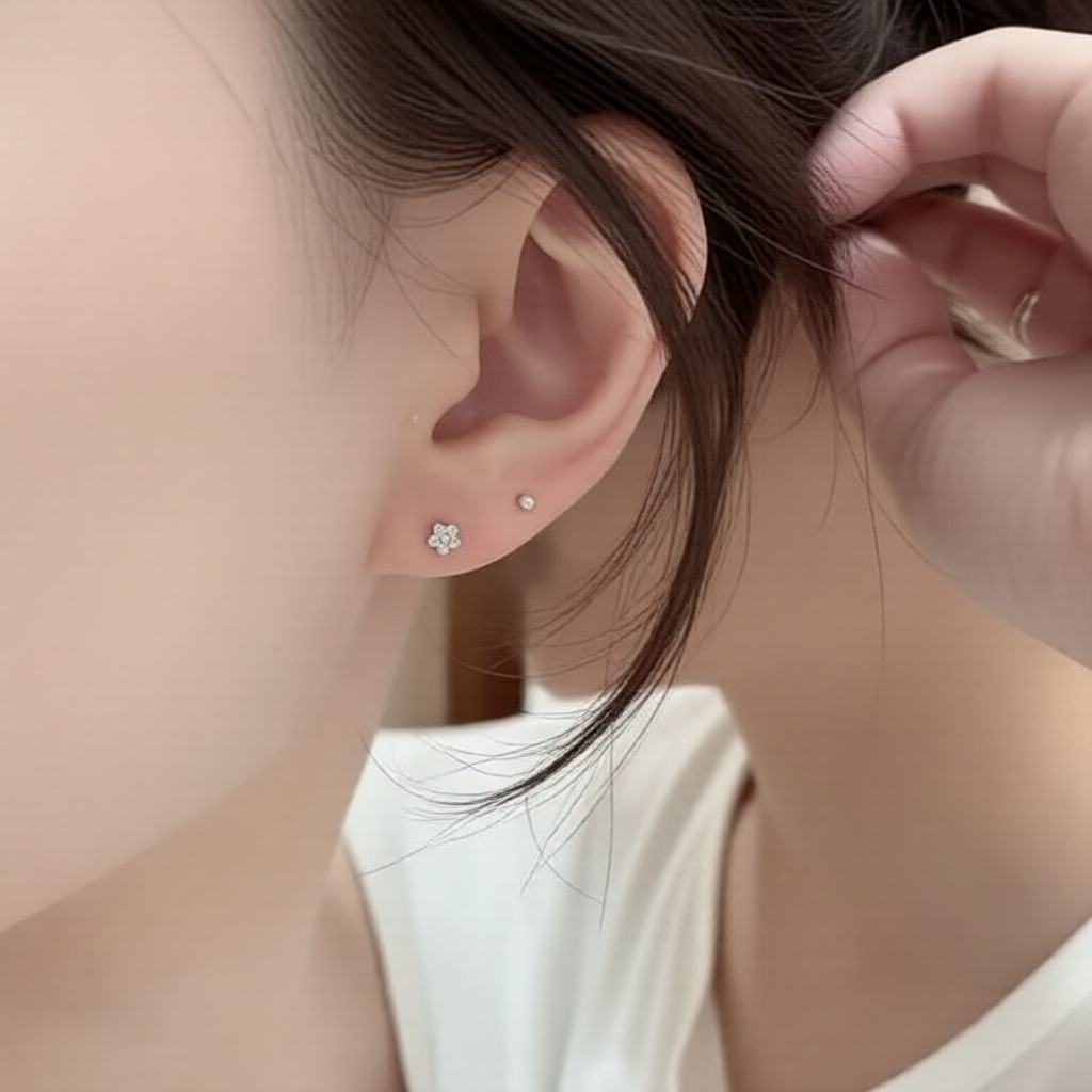 Brincos de Flor de Desenho Animado Mini Coreanos Fofos, Piercing Sweet Tragus para Mulheres, Joias Confortáveis para