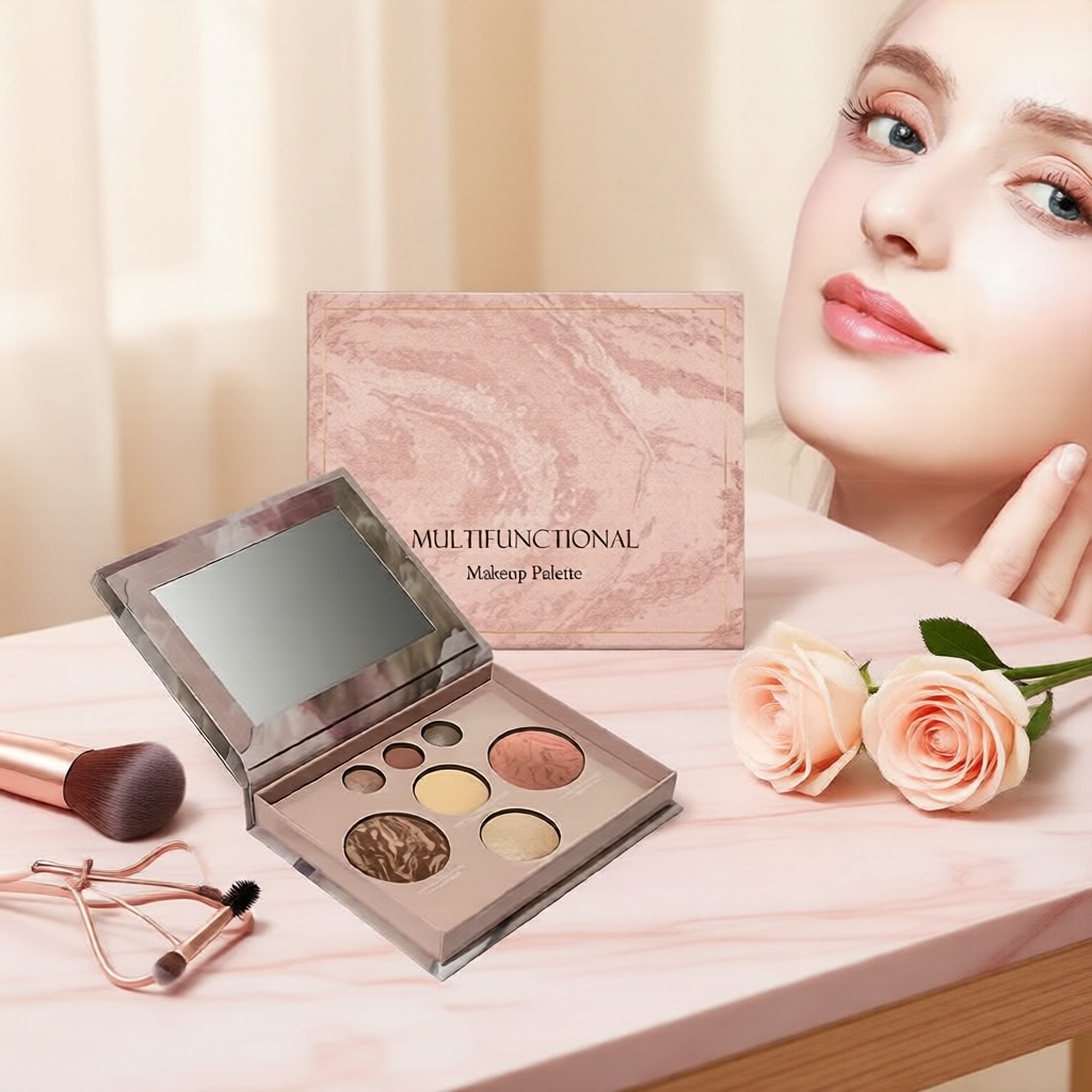 Kit Compacto 5 em 1 de Maquiagem: Sombra, Blush, Contorno, Iluminador em uma única paleta