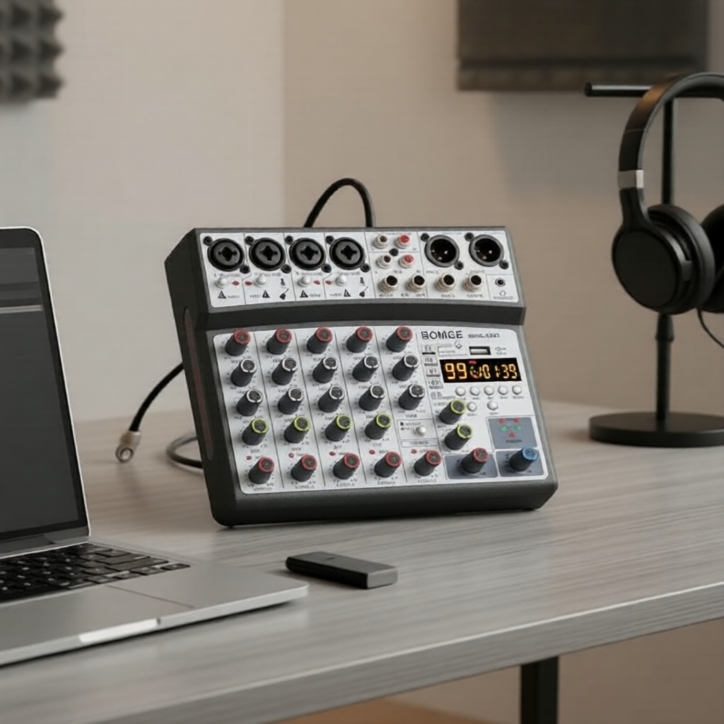 BOMGE Profissional Misturador de Áudio DJ de 6 Canais, 99DSP Pro HiFi, USB e Bluetooth, Interface MP3