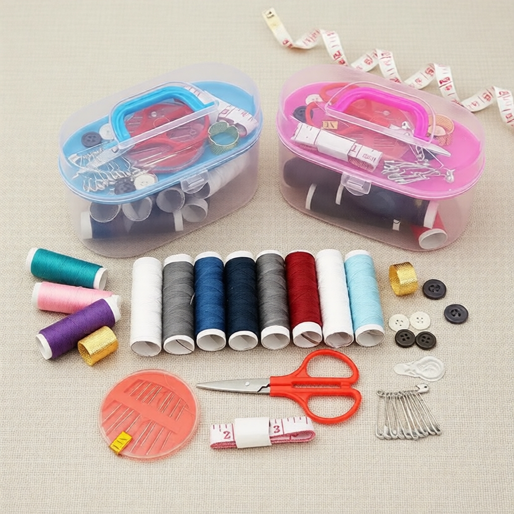 Conjunto completo de costura: agulhas de tricô, linha, alfinetes e dedal para conserto de roupas