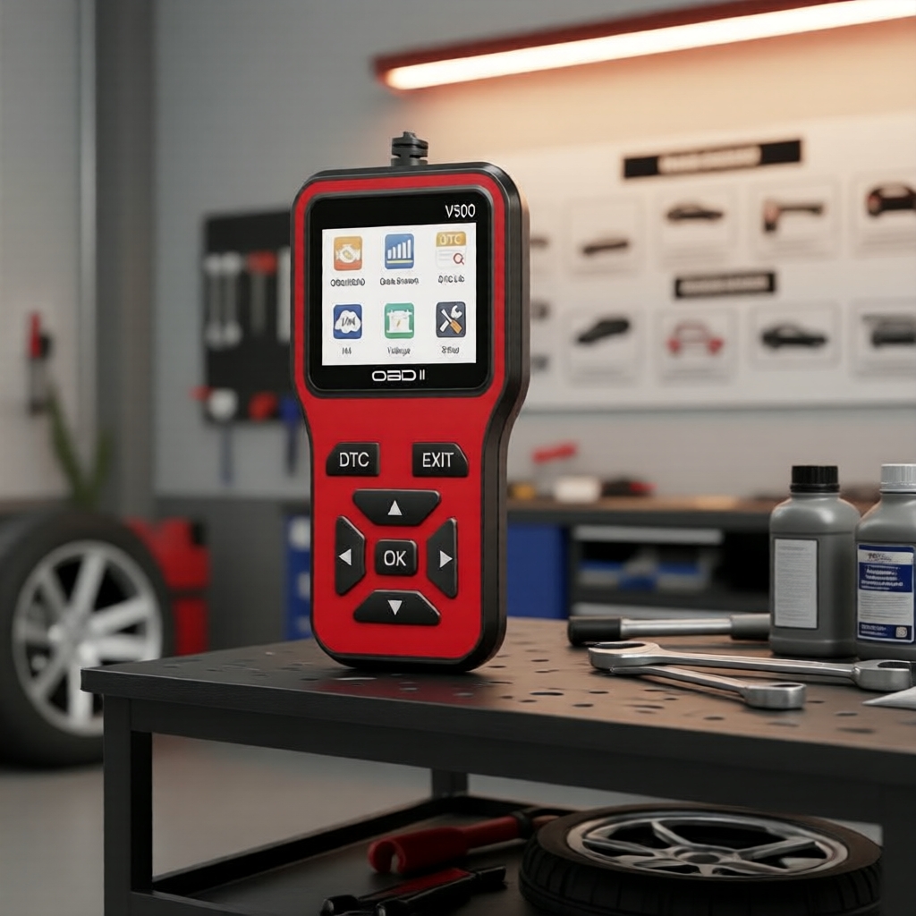Leitor de Códigos de Falha de Motor V500 OBDII com Testador de Tensão da Bateria