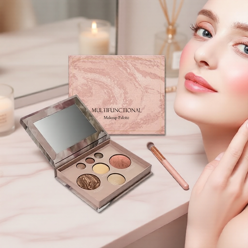 Paleta de Maquiagem de Viagem Completa – Sombra, Blush, Contorno, Iluminador