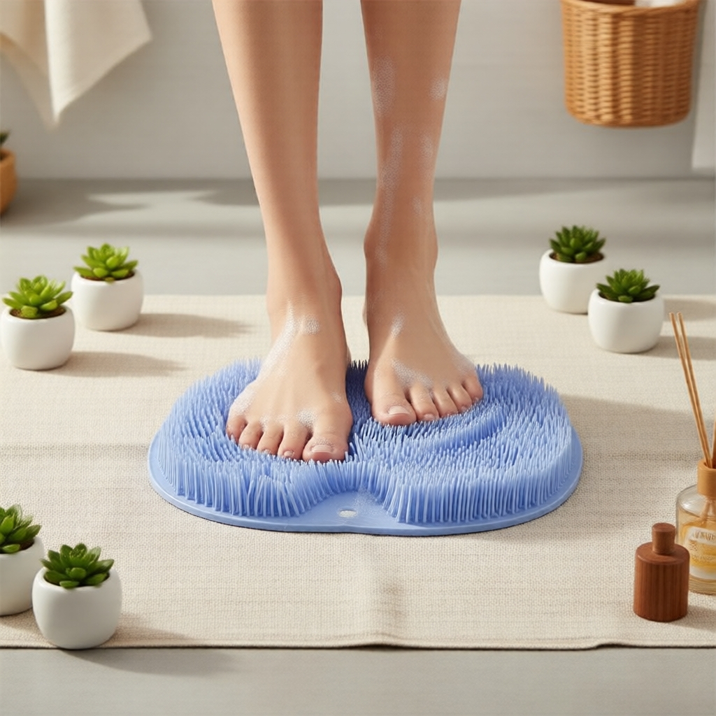 Tapete de silicone de uso duplo para massagem nos pés: tapete de massagem para banheiro com escova traseira para