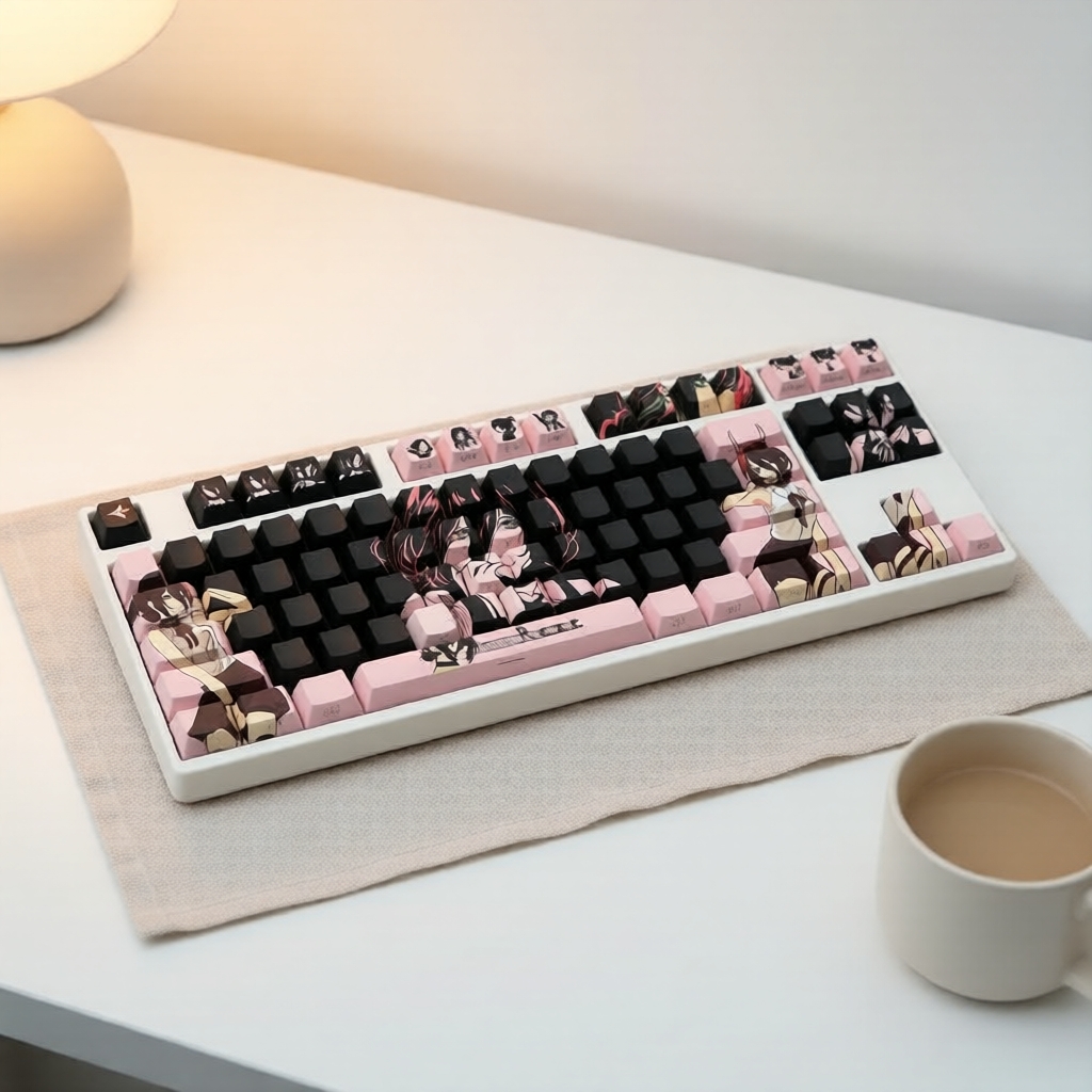 Perfil Cherry, Keycaps PBT rosa Leize, 138 teclas, sublimação de tinta, impressão lateral translúcida, para teclados