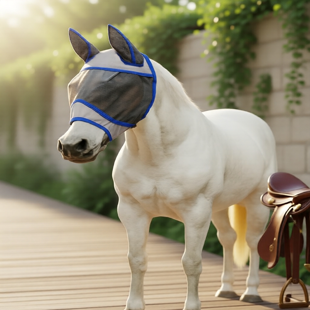 Máscara de proteção contra moscas para cavalos com proteção UV - respirável, antimosquito e proteção para os olhos com