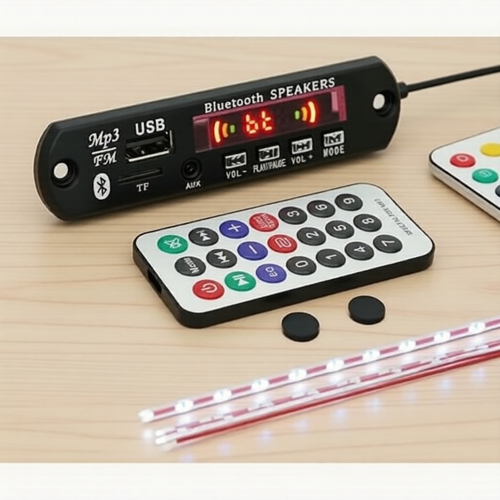 Placa Amplificadora Bluetooth 5.0 para Áudio de Carro, Módulo MP3 com Reprodução USB/TF e Gravação FM