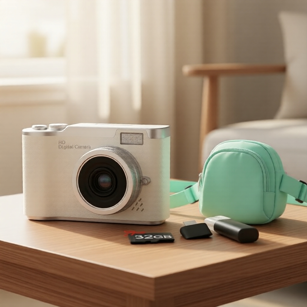 Câmera Selfie com Tela 180° Flip, 1080P HD, Cartão de Memória 32GB Incluso