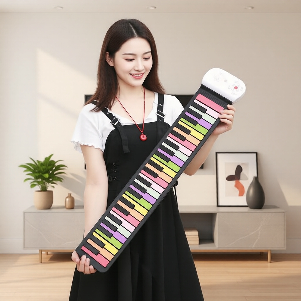 Teclado eletrônico portátil de 49 teclas dobrável, teclado de silicone para iniciantes, ideal para aprendizado musical