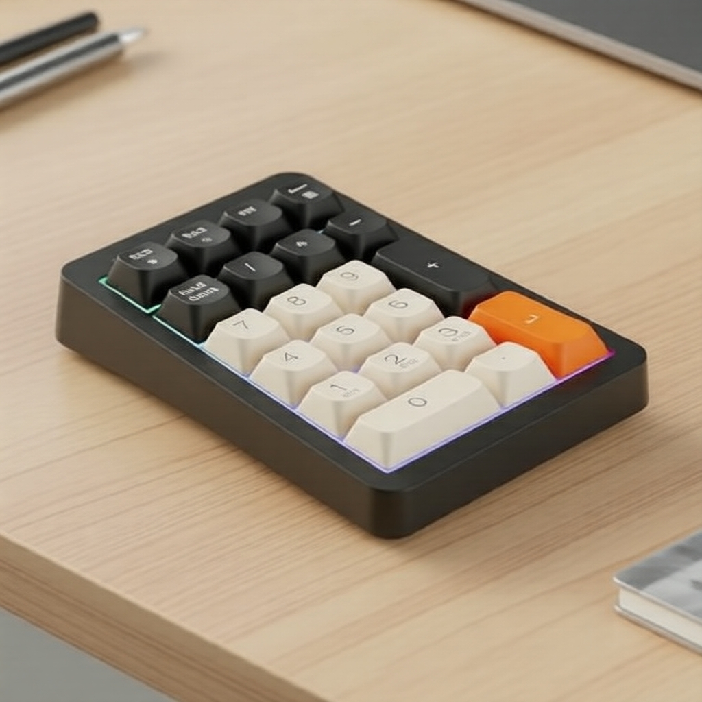 Teclado Numérico Sem Fio Freewolf M21 com 21 teclas, retroiluminação RGB, modo duplo BT 5.0 e 2.4G, recarregável