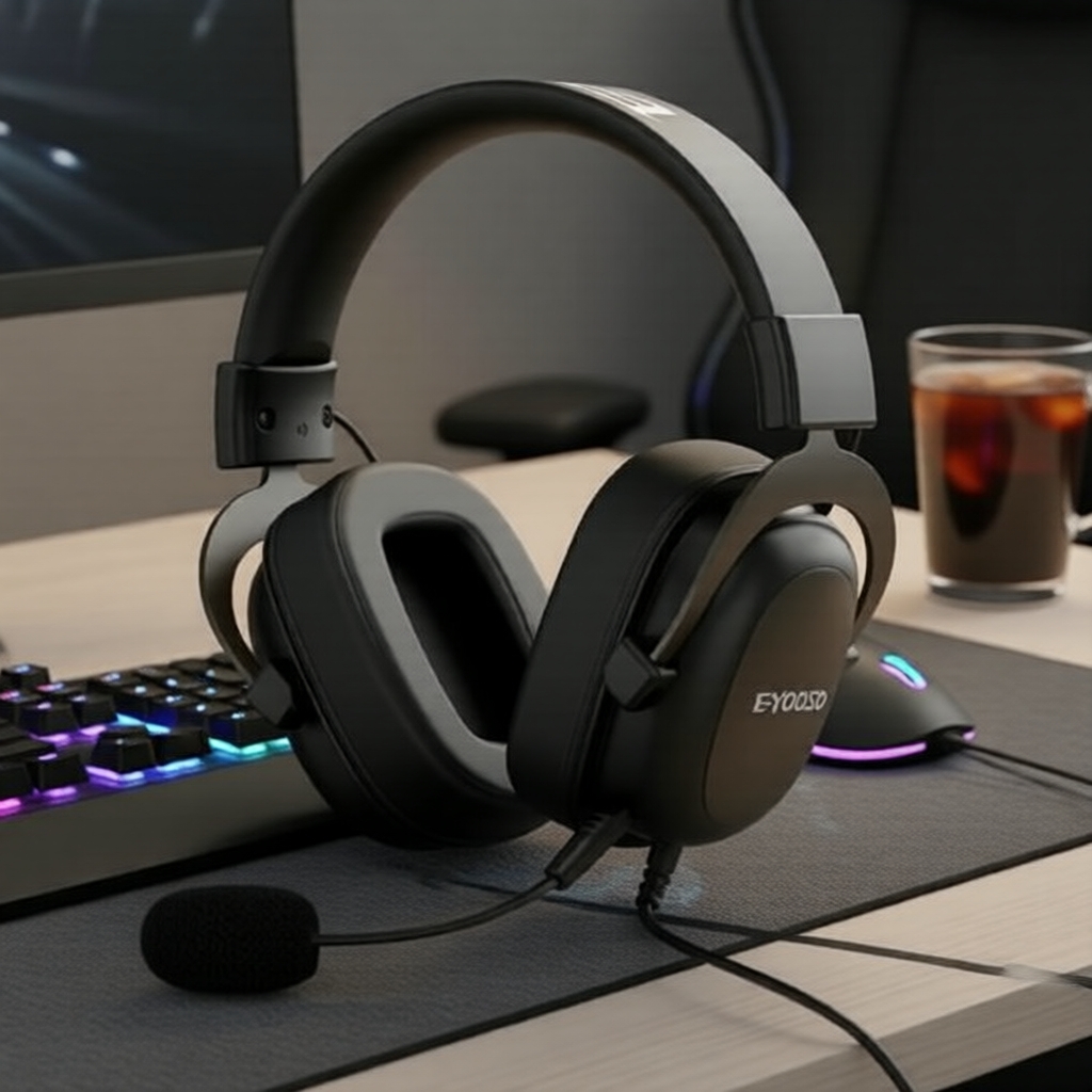 E-YOOSO H2828D Fones de ouvido para jogos com fio de 3,5 mm com microfone e som surround, compatível com PS4, Xbox One,